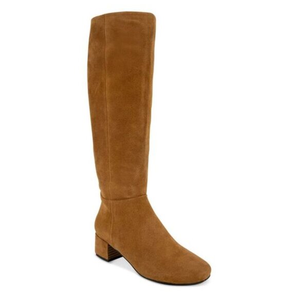 Gentle Souls by Kenneth Cole Knee High Tan Suede Leather Heeled Boot Zip Up - Picture 2 of 7